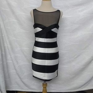 BCBG Maxazria Black And White Striped Club Dress